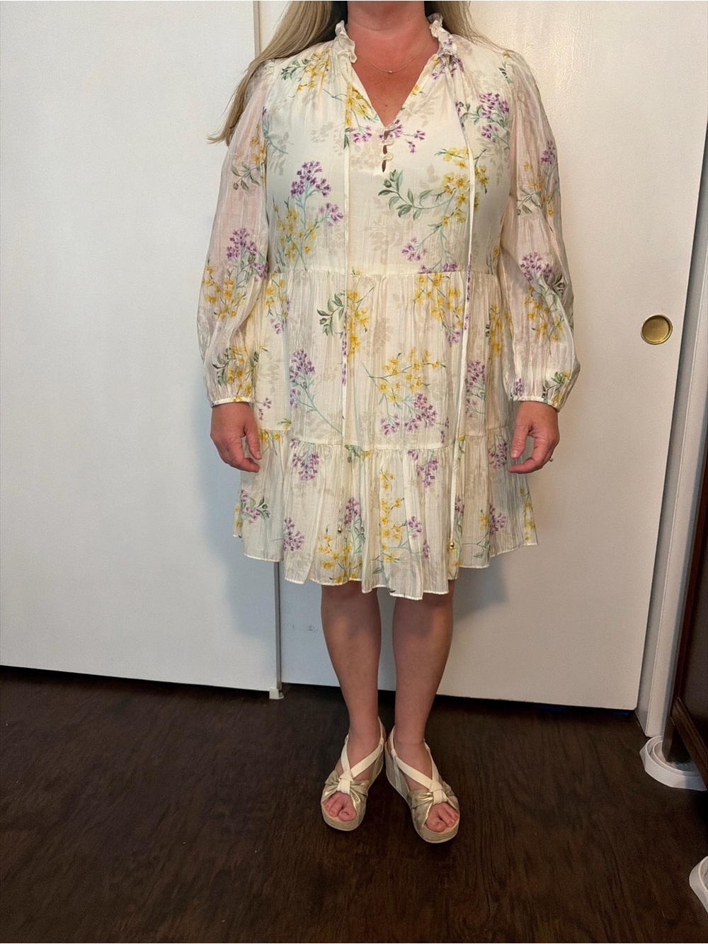 Taylor Cream Floral Mini Dress with Yellow & Lavender Sprigs